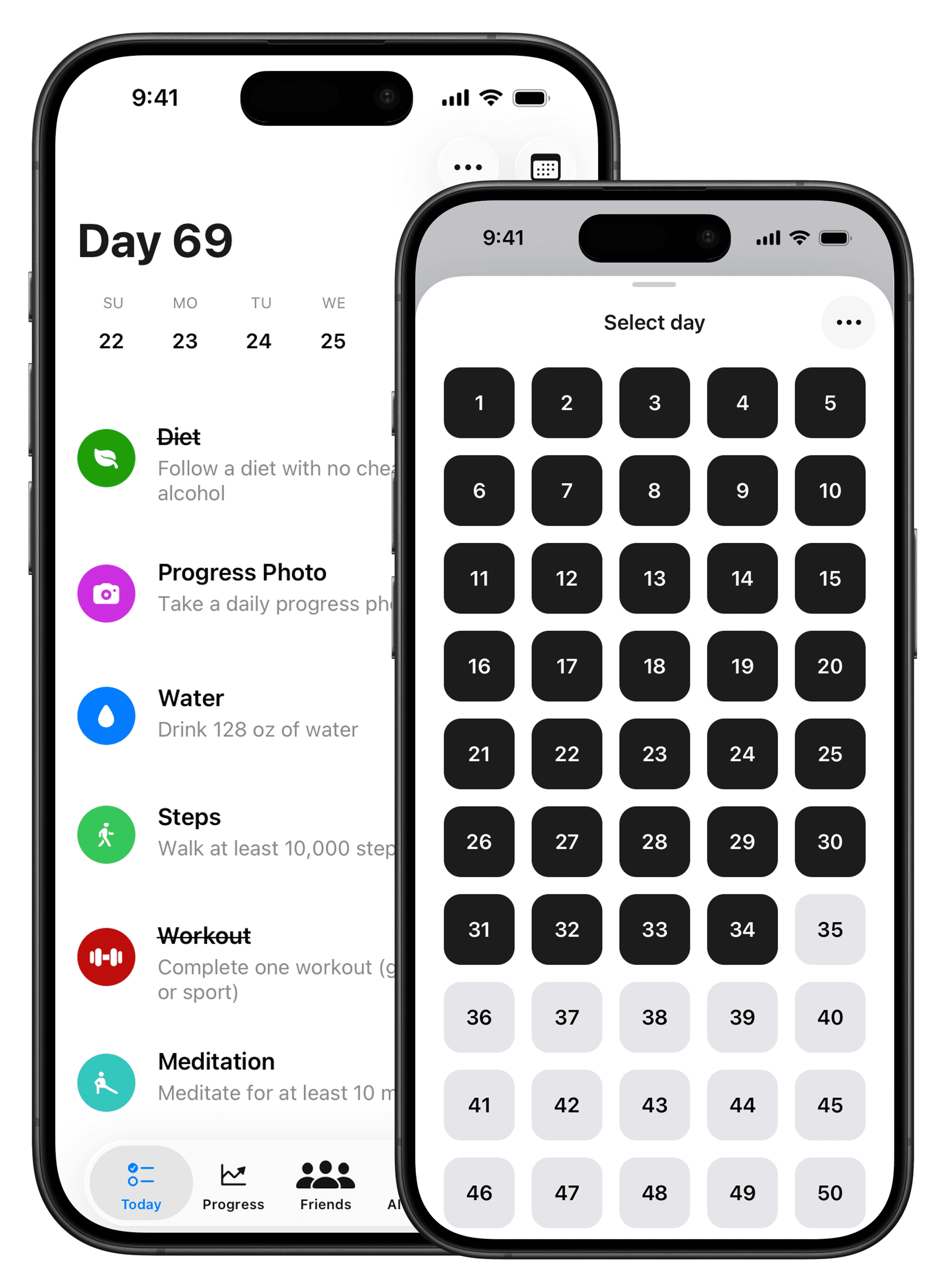 Better app — Today and Select day screens