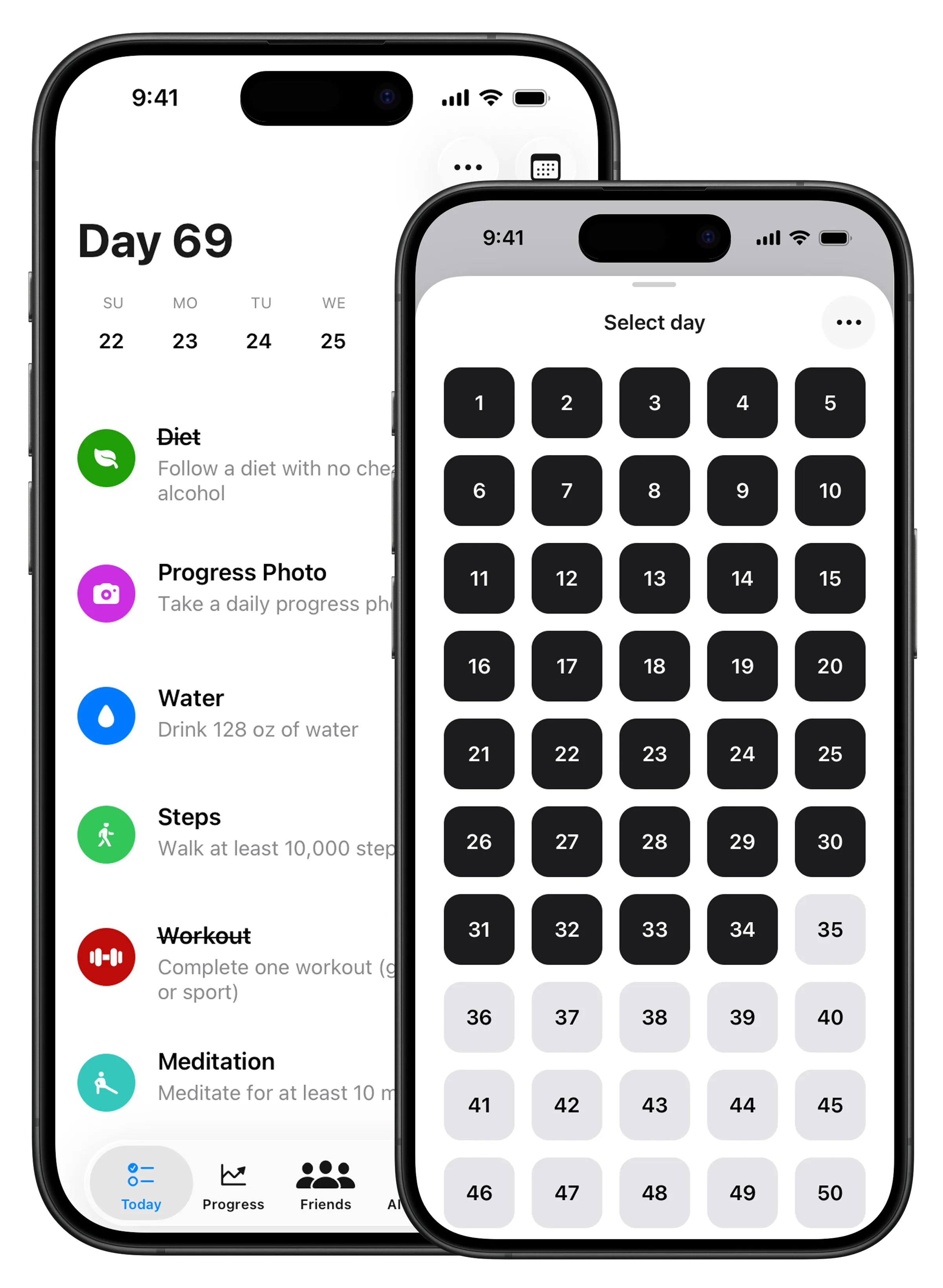 Better app — Today and Select day screens