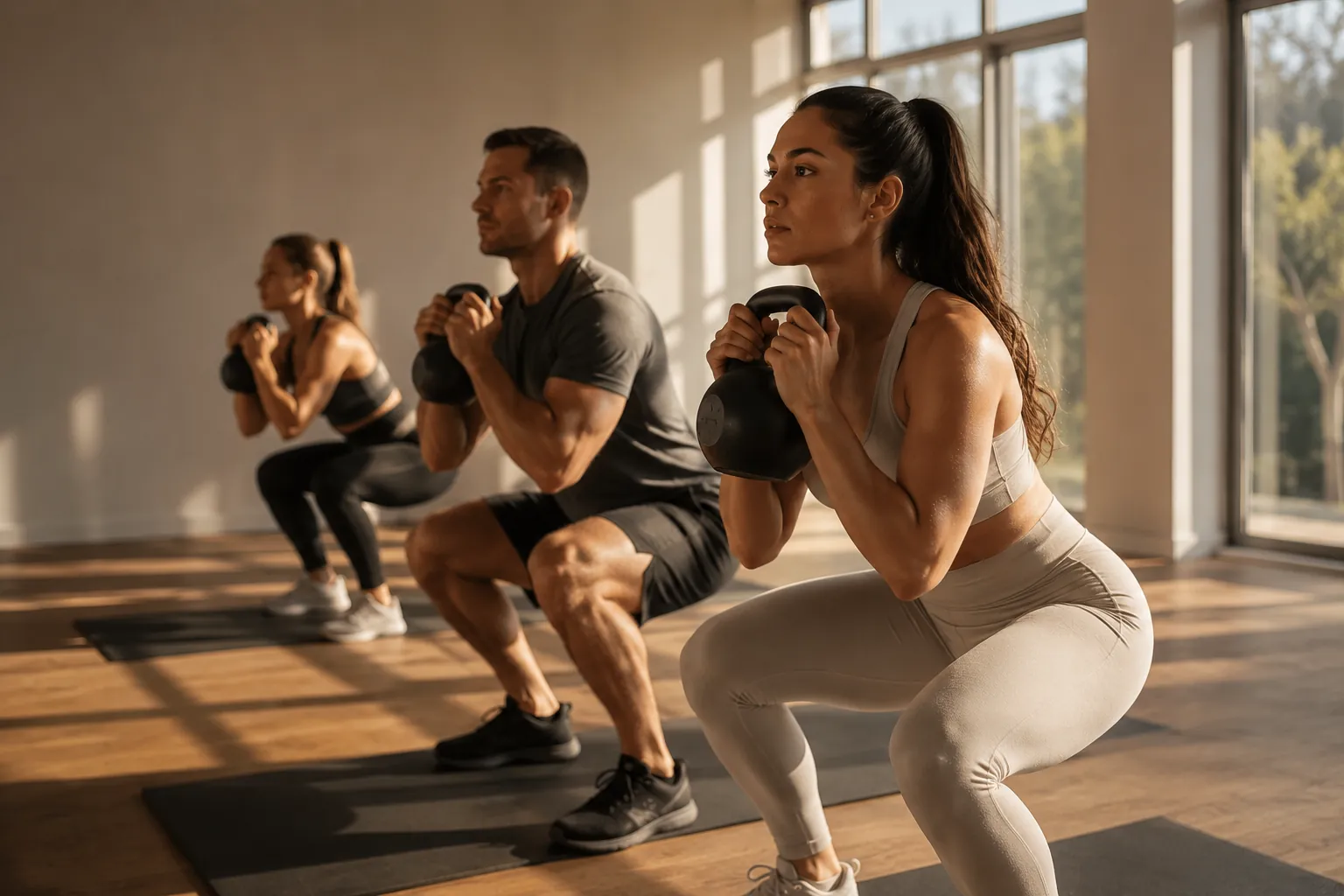 75 Medium — woman seated after a home workout